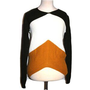 Aqe Fashion Mustard White & Black Chevron V-Neck Sweater Size M Medium NWOT